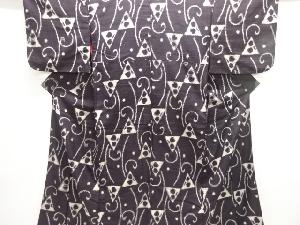 大正ロマン　唐草に抽象模様織り出し手織り紬着物